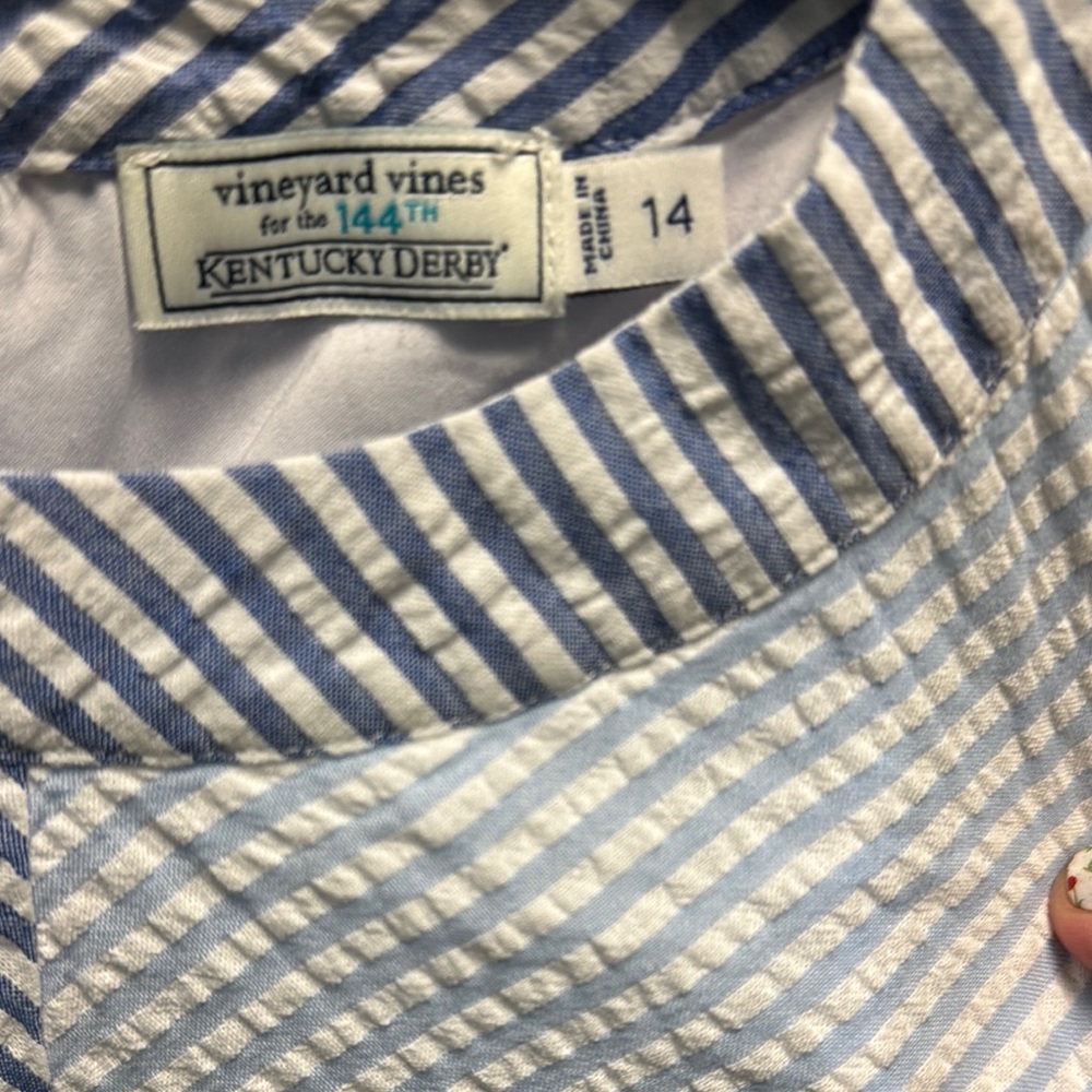 Vineyard Vines 14 Seersucker Kentucky Derby Girls A Line Summer Cool Shift Dress - Picture 4 of 6